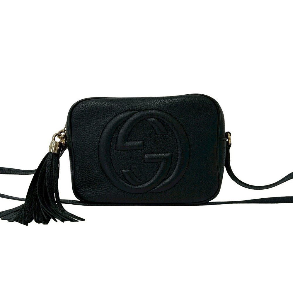 GUCCI Soho Interlocking G Leather Tassel Mini Shoulder Bag Pouch Black 22961